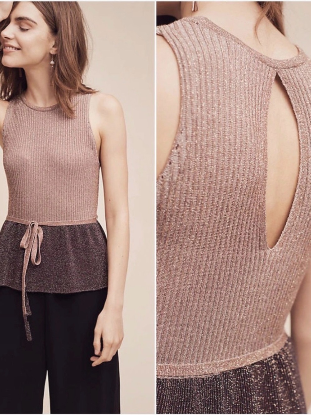 Y2K Anthropologie Moth Riella Metallic
Sweater Tan